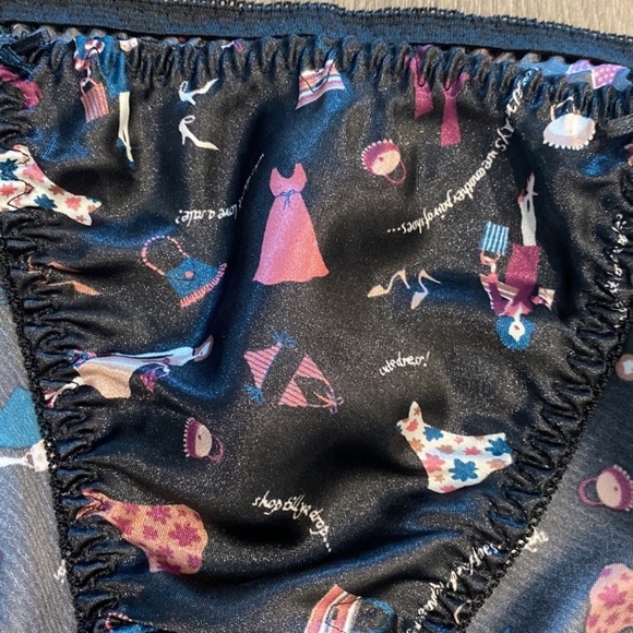 delicates Intimates & Sleepwear Delicates Vintage Satin String Bikini Black Print Panty Size